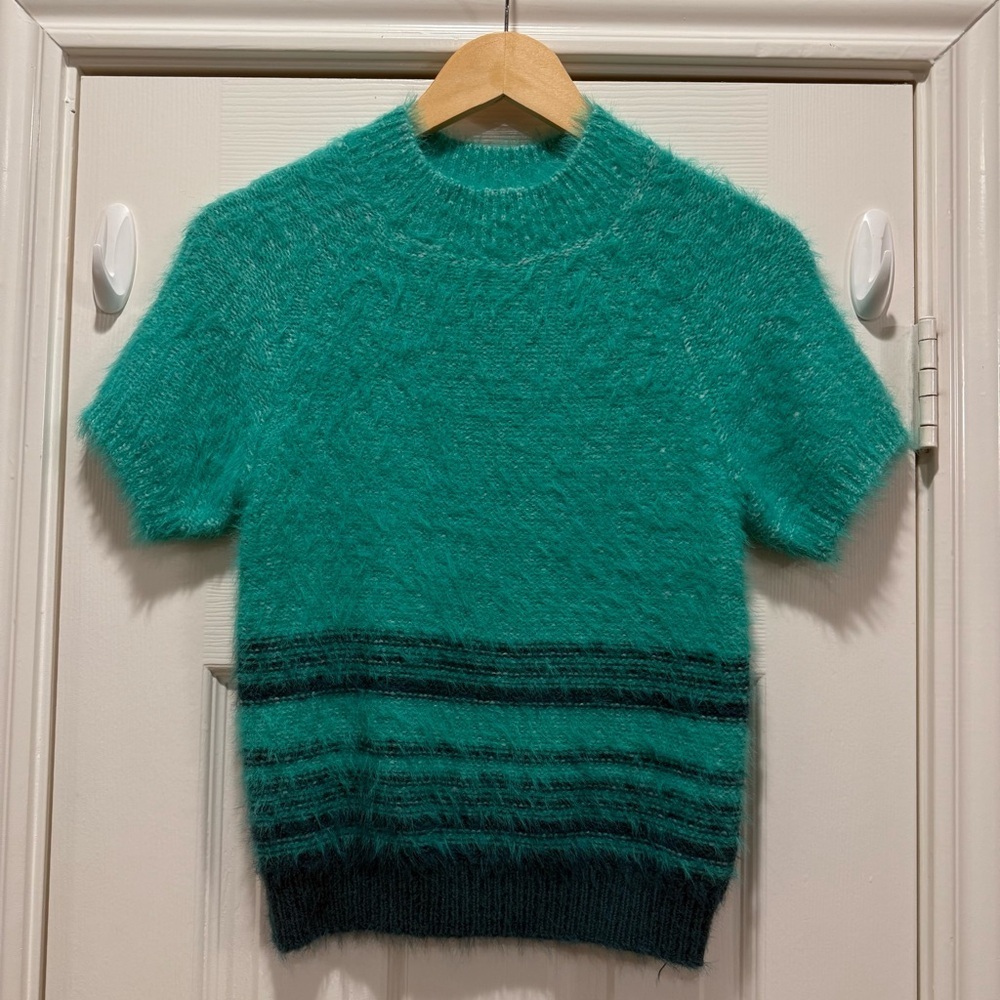 Anthropologie Pilcro Eyelash Short-Sleeve Jumper Women’s Sz Small Green Preppy - Picture 2 of 9